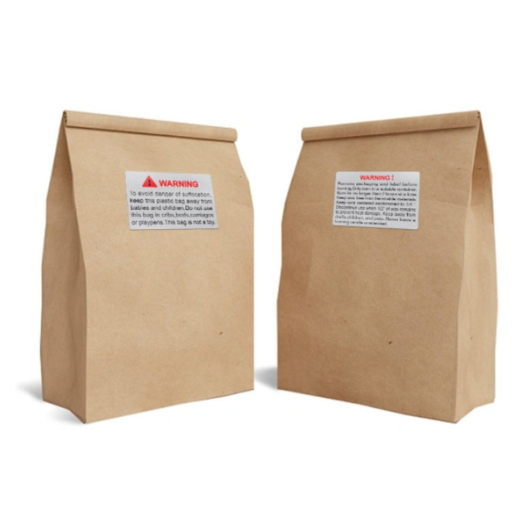 Kraft paper pouch with warning sealing stickers, 40x60mm, red WARNING labels