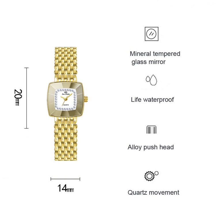 BS Bee Sister  FA1197  Square Dial Stainless Steel Strap Ladies Simple Watch, Silver, Gold