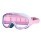 Children anti-fog swimming goggles with pink frame and purple tinted lenses, wide strap