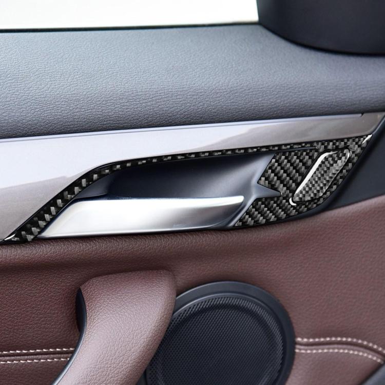 Carbon fiber door handle frame sticker with carbon weave detail on door panel