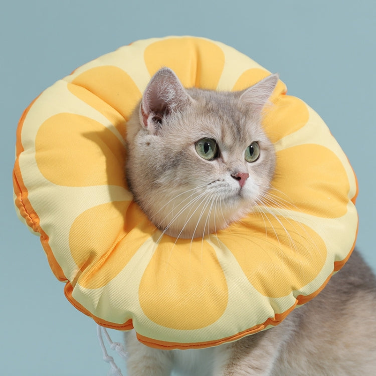 Cat anti-licking inflatable collar head cover, yellow and orange petal design