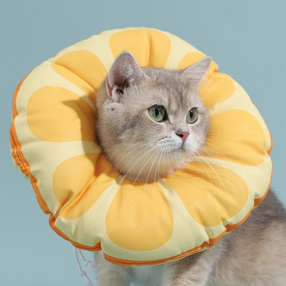 Cat anti-licking inflatable collar head cover, yellow and orange petal design