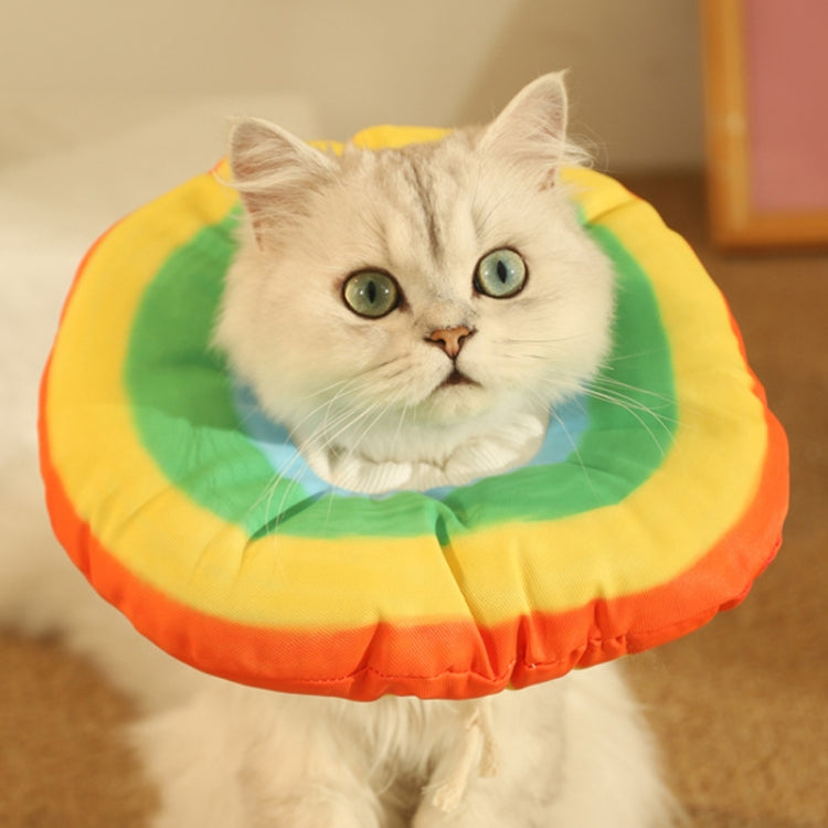 Cat anti-licking inflatable collar head cover, orange yellow and green circular pattern