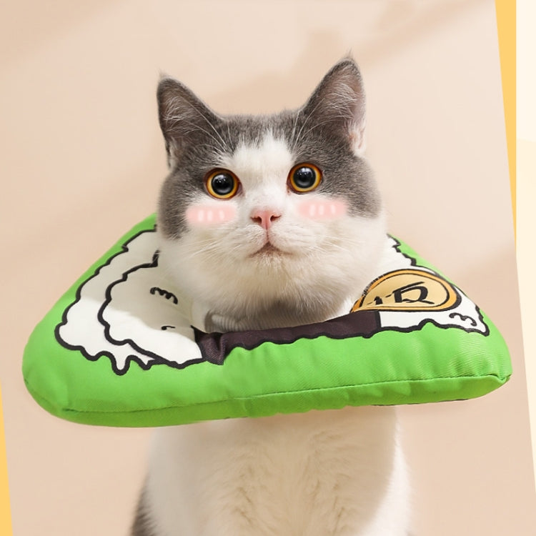 Cat anti-licking head collar cover, green and white cartoon donut cushion