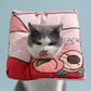 Cat anti-licking head collar cover, pink and red printed donut cushion with black trim