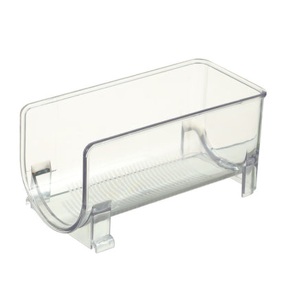 Clear PET bottle storage rack with front handle and side bottle supports