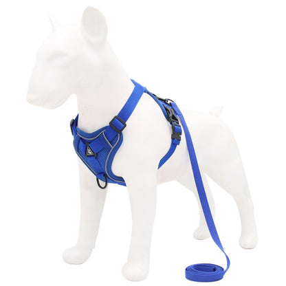 Blue dog chest traction vest with adjustable straps and long leash rope