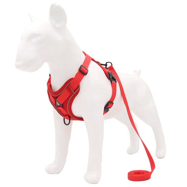 Red dog chest strap vest harness with front padding and leash rope
