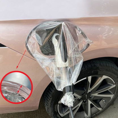 Transparent protective cover over EV charging port on a car side