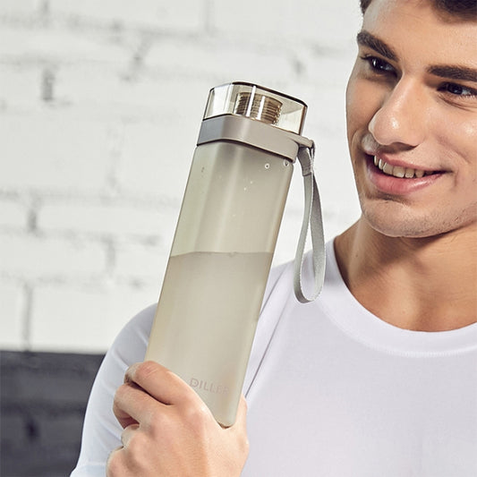 Diller light square fitness water bottle with leakproof lid and carry strap
