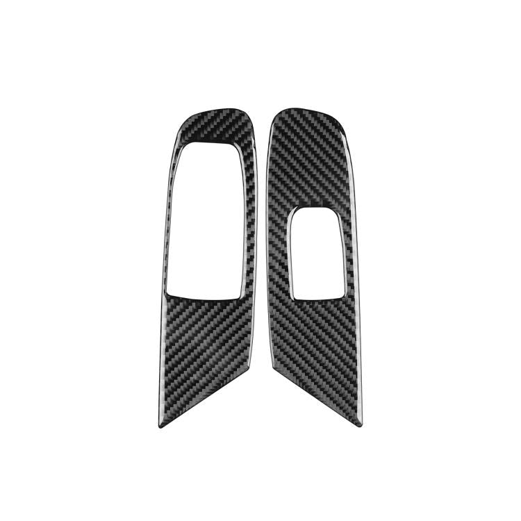 Carbon fiber-look door lift panel sticker set, glossy black with rectangular cutouts