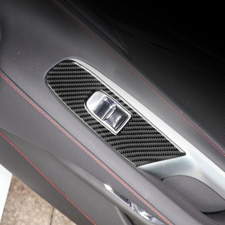 Carbon fiber-look door switch panel trim sticker with button cutouts and insert border