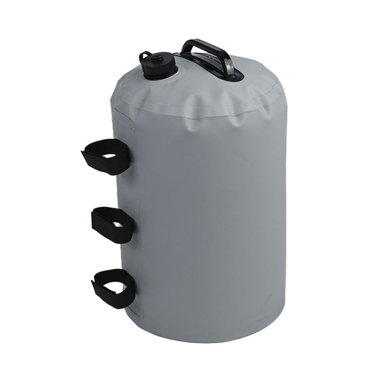 Windproof tent water bag, gray cylindrical design with top handle and side strap anchors