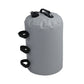 Light gray water storage bag with screw cap and black carry handle and strap loops