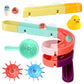 Colorful bath slide building blocks with suction bases and whale, fish, and sun parts
