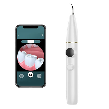 Electric ultrasonic dental scaler with phone app, white handheld device