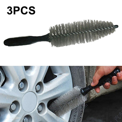 Long car cleaning brush with gray bristles and black handle