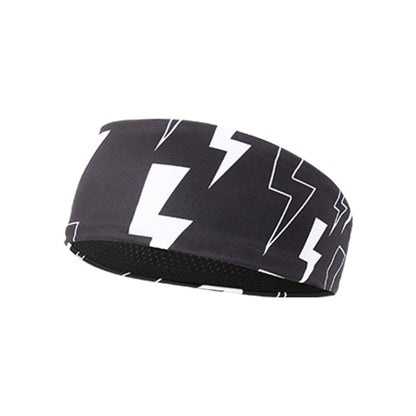 Lightning print fitness headband, dark base with white zigzag accents