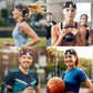Athletes wearing black lightning print fitness headbands for running and workouts