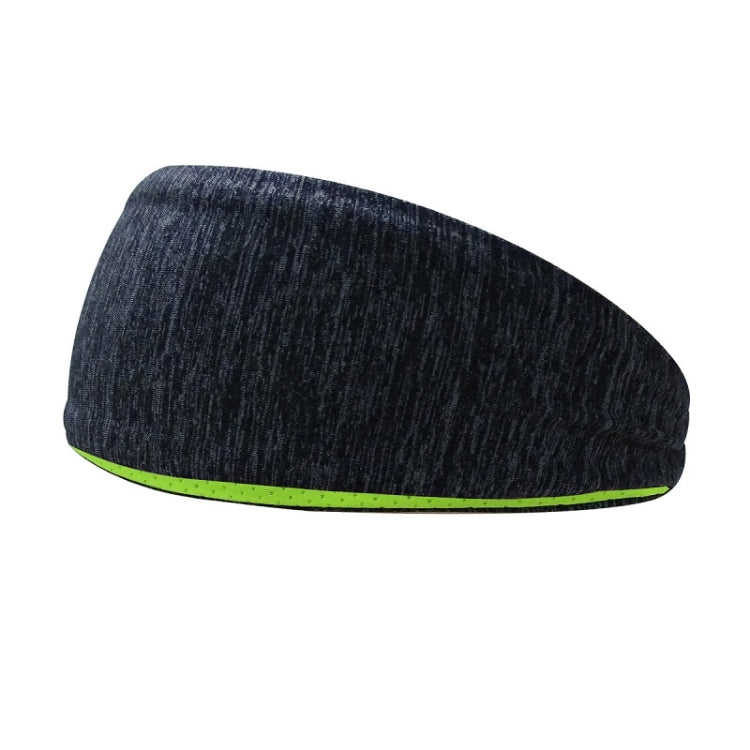 Heather dark gray fitness headband with neon green trim