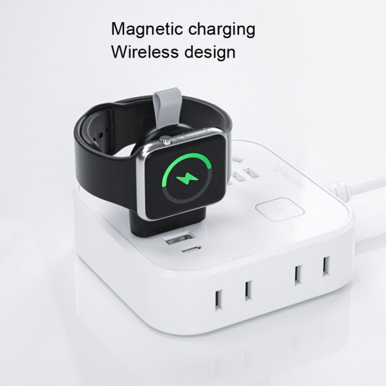 White USB charging dock for magnetic wireless watch with green charging icon