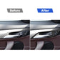 Door handle trim upgrade showing carbon fiber-pattern sticker installation