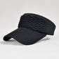 Black knit peaked sun cap with ribbed crown, curved brim, and ventilation eyelets.