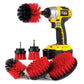 Red electric drill cleaning brush set with rotating disc and round scrub head