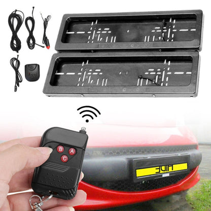 Black rolling shutter license plate frames with remote control and wiring cables set