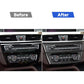 Carbon-fiber interior panel overlays on center console, showing before and after