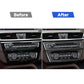 Car center console with carbon-fiber radio and AC panel sticker set installed