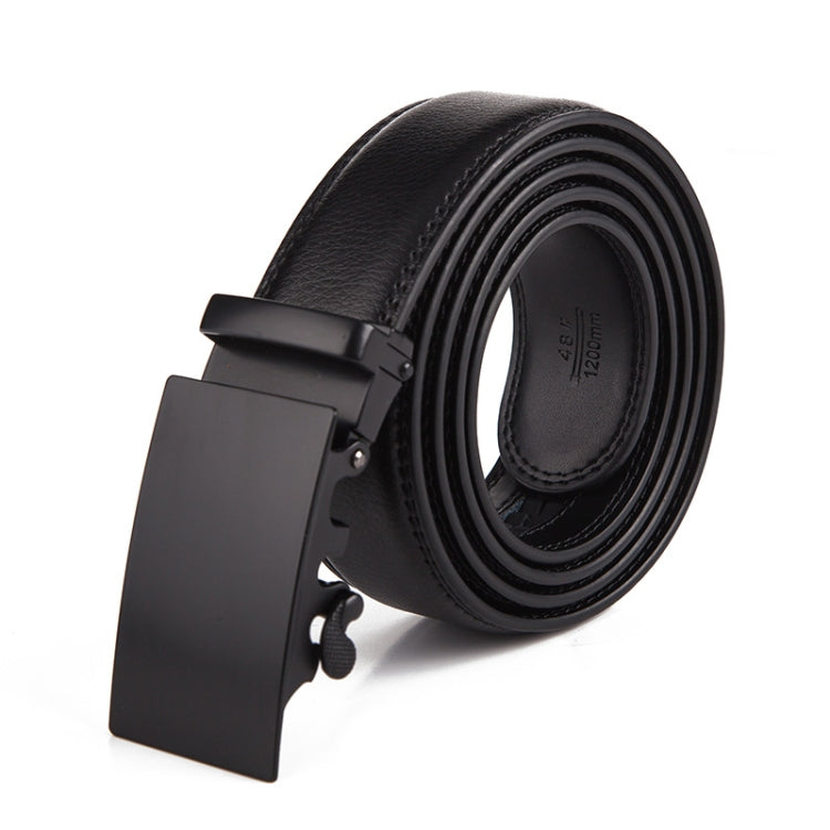 Men’s automatic buckle belt with black leather strap and matte black buckle