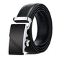 Men’s leather automatic buckle belt with silver rectangular buckle and diagonal detail