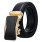 Men's black leather automatic buckle belt with gold-tone rectangular buckle