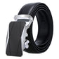 Men's black leather automatic buckle belt with silver-tone rectangular buckle