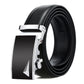 Men's leather automatic buckle belt with silver rectangular buckle and black inset