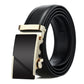 Men's leather automatic buckle belt with gold rectangular buckle and black front panel