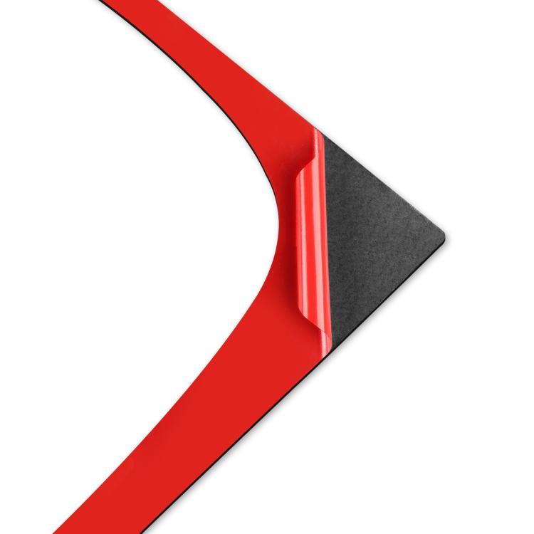 Carbon-fiber trim sticker edge with curved cutout and red backing strip