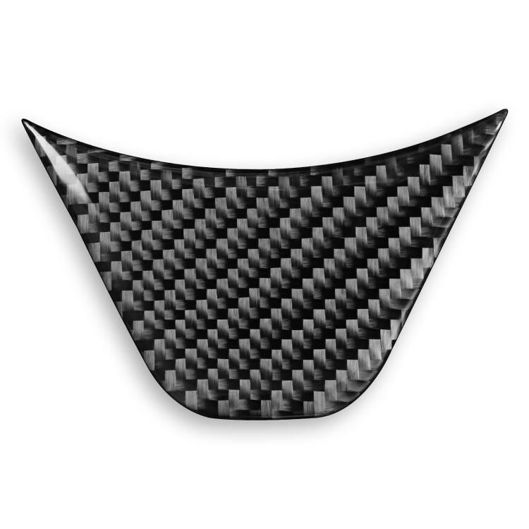 Steering wheel chin sticker, carbon-fiber patterned black trim, curved triangle shape