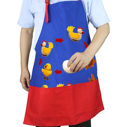 Blue-and-red felt teaching apron with cartoon bird applique and front pocket