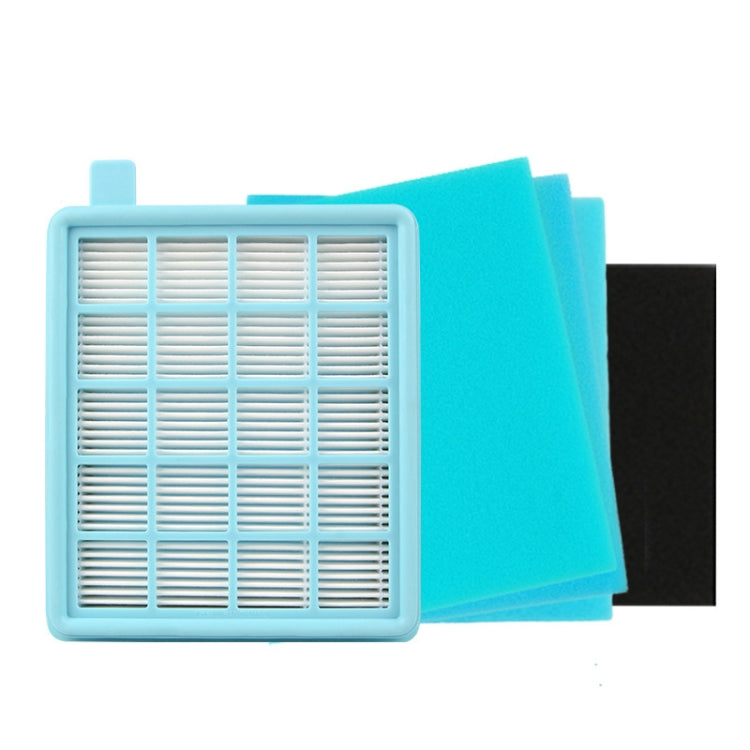 Blue vacuum filter set with white pleated media and stackable frame