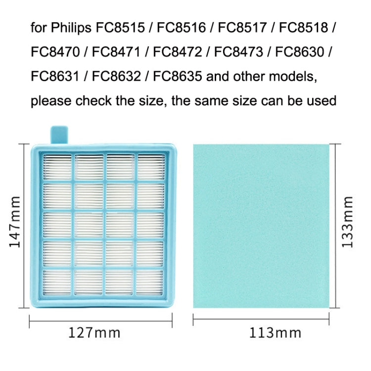 Square vacuum filter with blue frame and white pleated media