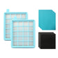 Vacuum filter set with white pleated cores, blue filter sheets, and black foam