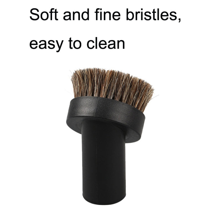 Horsehair vacuum brush head with brown bristles and black collar ring
