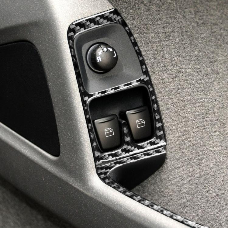 Right-hand drive window switch panel trim sticker set, black carbon-fiber style