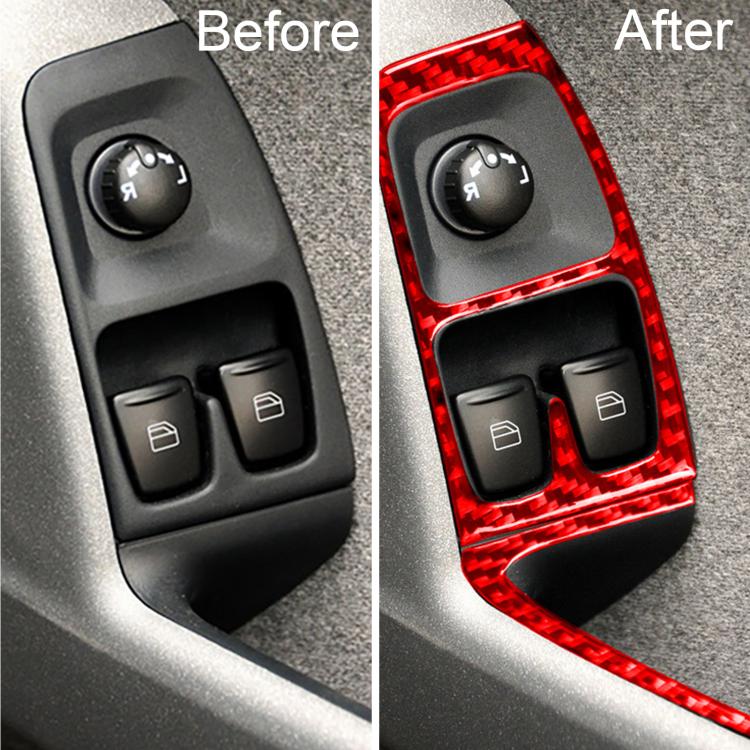 Right-hand drive window switch panel trim sticker set with red carbon-fiber border