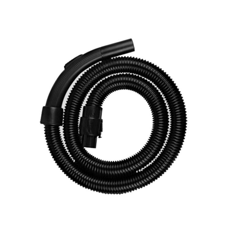 Black threaded vacuum hose with two end fittings and looped corrugated tube