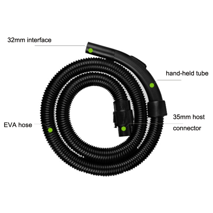 Threaded vacuum hose accessory set with corrugated black hose and connection ends