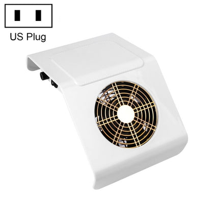 White nail dust vacuum cleaner with round fan vent and US plug