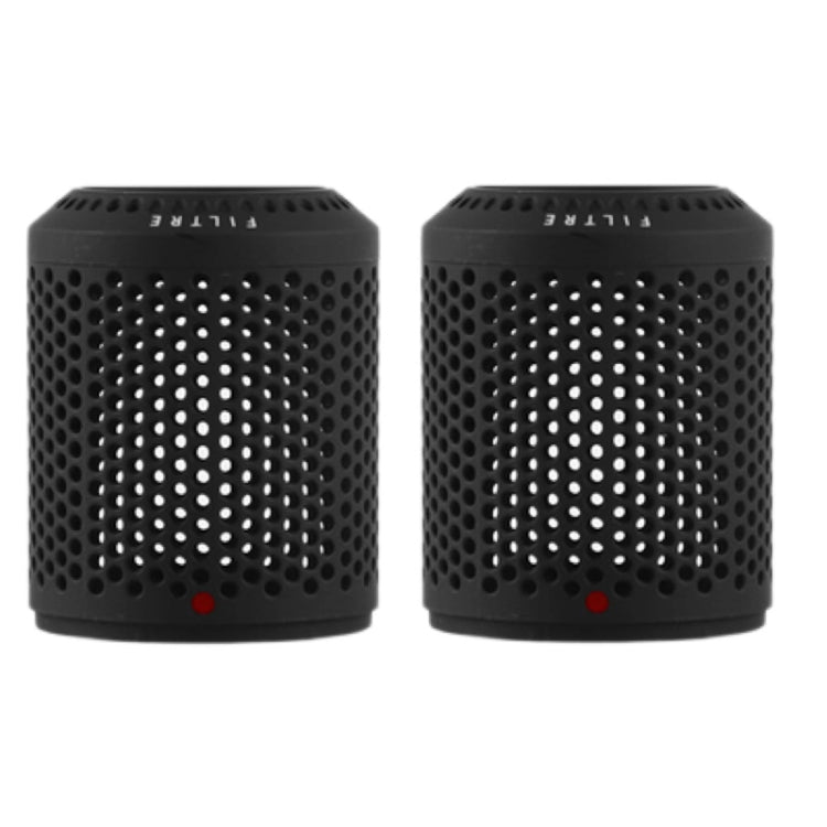 Black mesh outer filter cover, cylindrical perforated grille with small red dot
